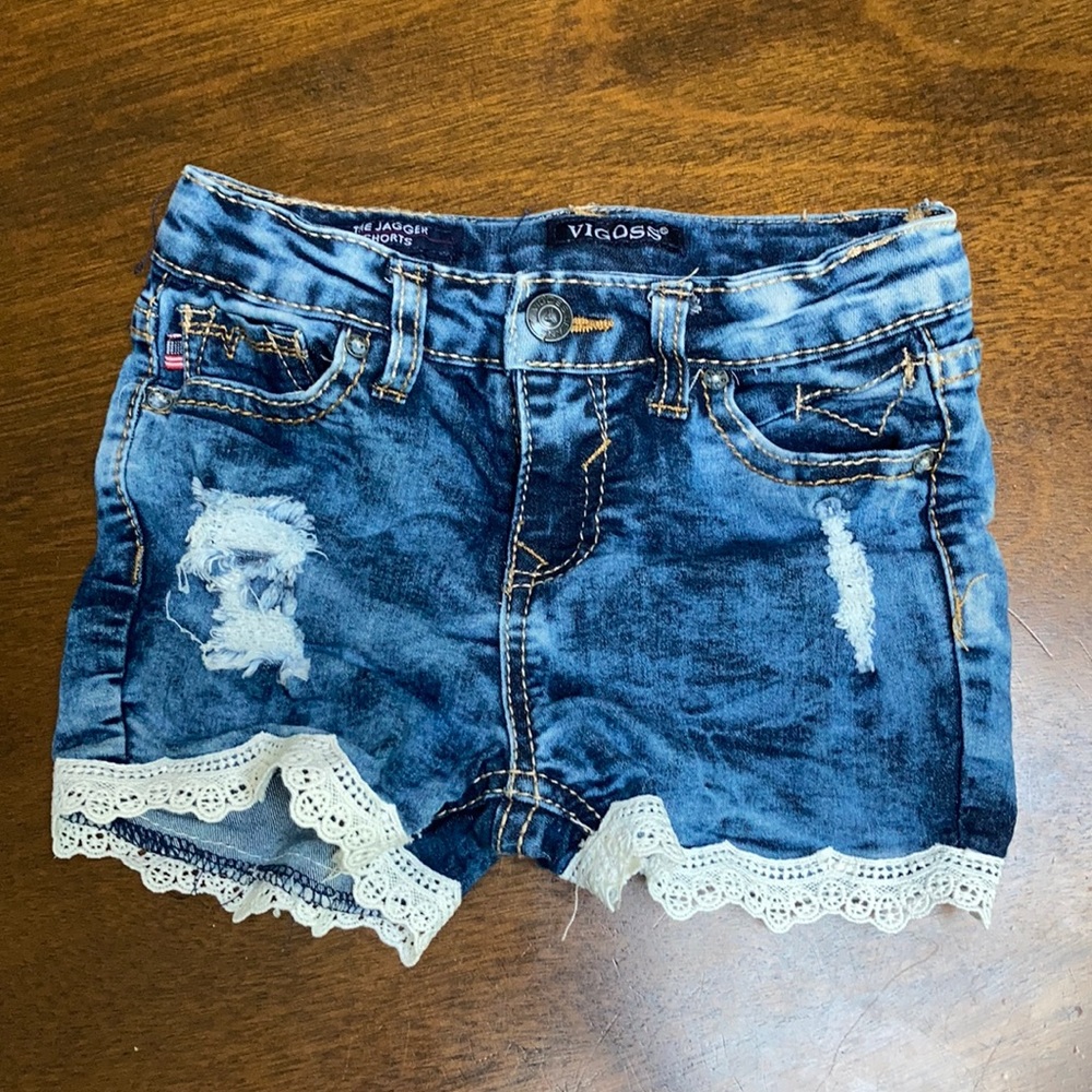 Lace trimmed jean shorts